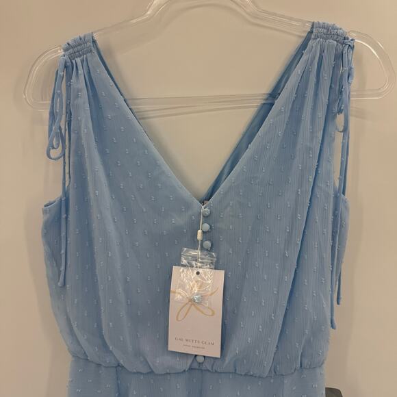 New GAL MEETS GLAM Womens Clip Dot V-Neck Summer Dress Size 4 Blue Midi Chiffon - Picture 6 of 9